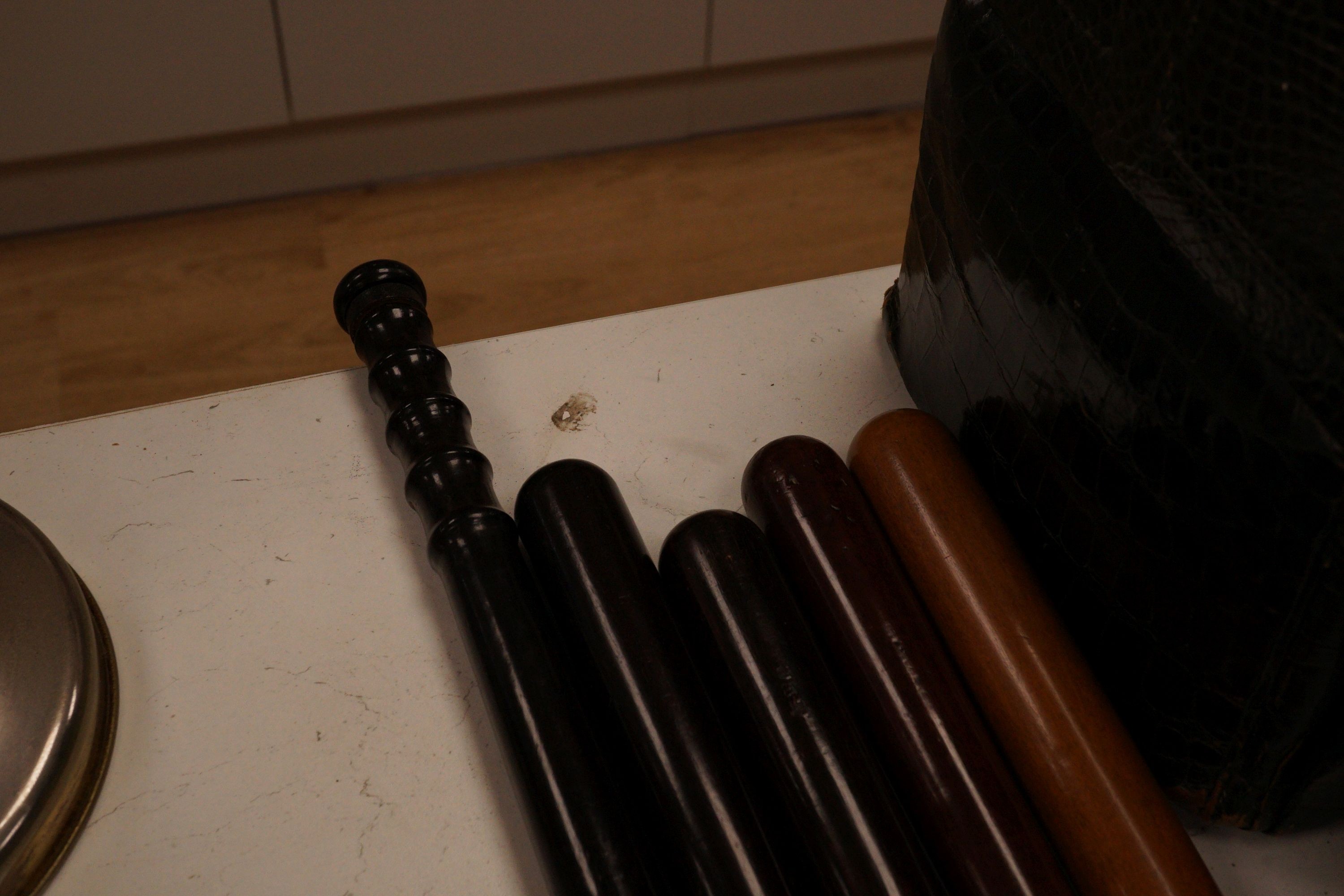 A collection of six assorted 19th century constabulary truncheons in varying woods